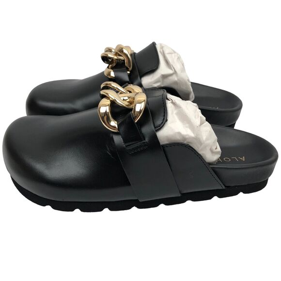 NEW Alohas Fireplace Chain Link Black Leather Clogs Mules Slide Sandals 35 US 5 - Picture 4 of 9